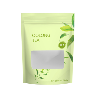 Organic Jasmine Green Tea Stand Up Zipper Pouch Transparent Window Kraft Bags 10 Packs